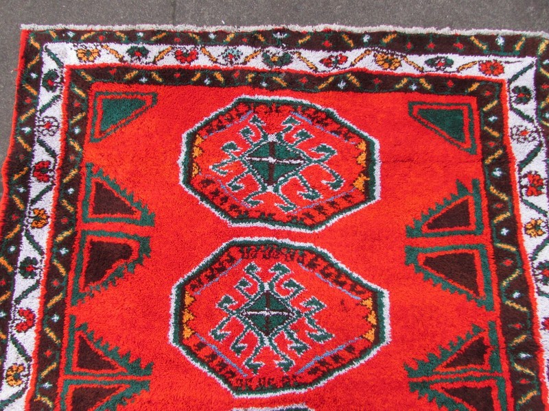 Vintage Hand Made Traditional Rug Oriental Cotton Orange Red Small Rug 126x110cm gallery