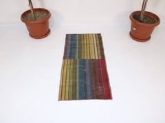 One of a Kind Vintage Turkish Rug 1.6 x 3.4 Ft – Handmade Wool Blue Red Yellow