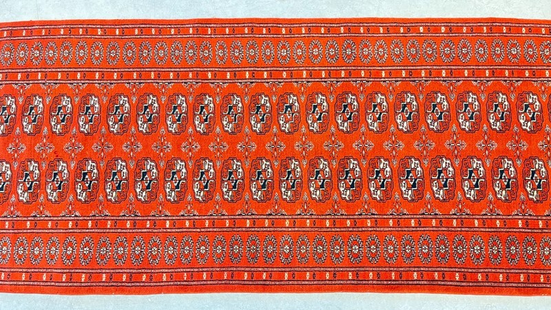 Vintage Bokara Design Runner, Deep Red Field, Hand-Knotted Wool gallery