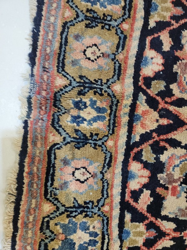 Antique Oriental Hand-Knotted Wool Area Rug Navy Blue/Red/Ivory/Green 5' x 9'9" gallery