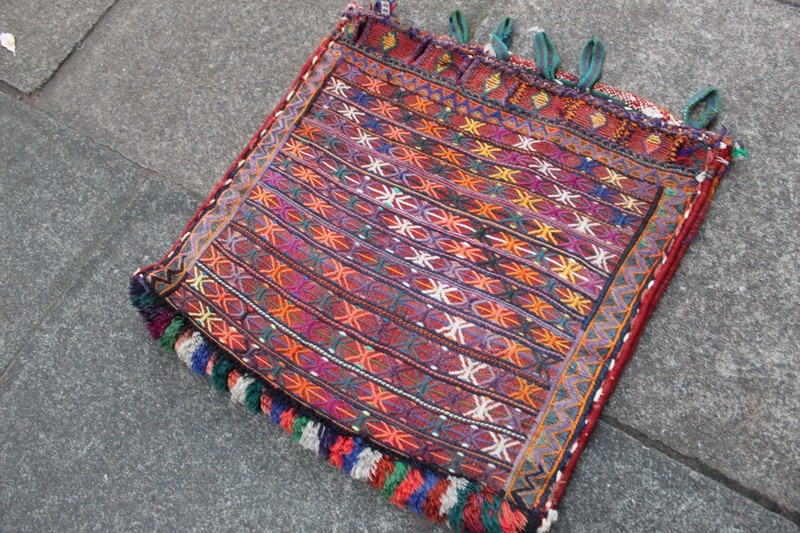 Antique Hand Made Traditional Oriental Wool Red Orange Kilim Bag 56x56cm gallery