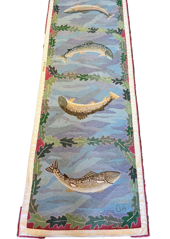 PRICE DROP! Vintage Hand Woven Wool Rug Fishing Motif gallery