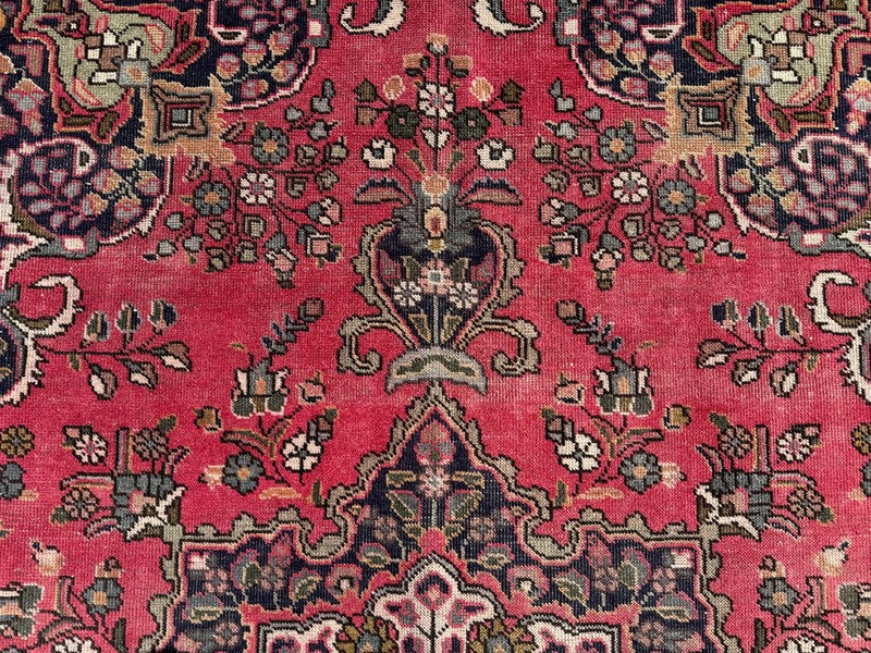 6x9 RED BLUE ANTIQUE ORIENTAL RUG HANDMADE worn old real navy wool hand-knotted gallery