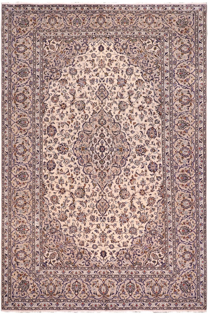 Elegant Hand-Knotted Wool Rug – 8'2" x 11'6" Ivory & Blue With Medallion