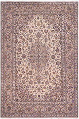Elegant Hand-Knotted Wool Rug – 8’2″ x 11’6″ Ivory & Blue With Medallion