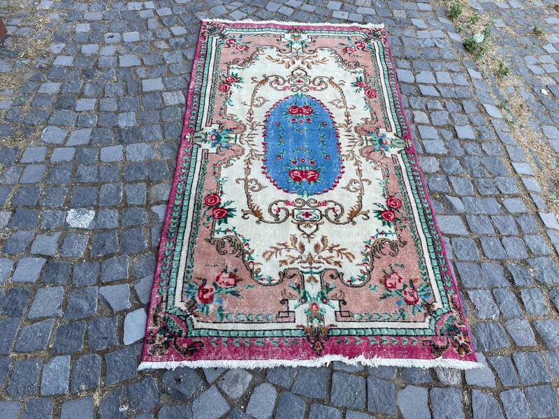 Bohemian Area Rug Handmade Wool Rug Turkish Vintage Traditional Rug 3,7 x 6,8 ft gallery