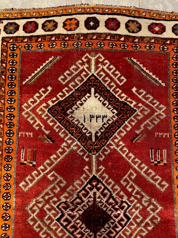 Dated 4x6 Antique Tribal Rug Vibrant Glossy Reds Tangerine Ivory 100% Wool gallery