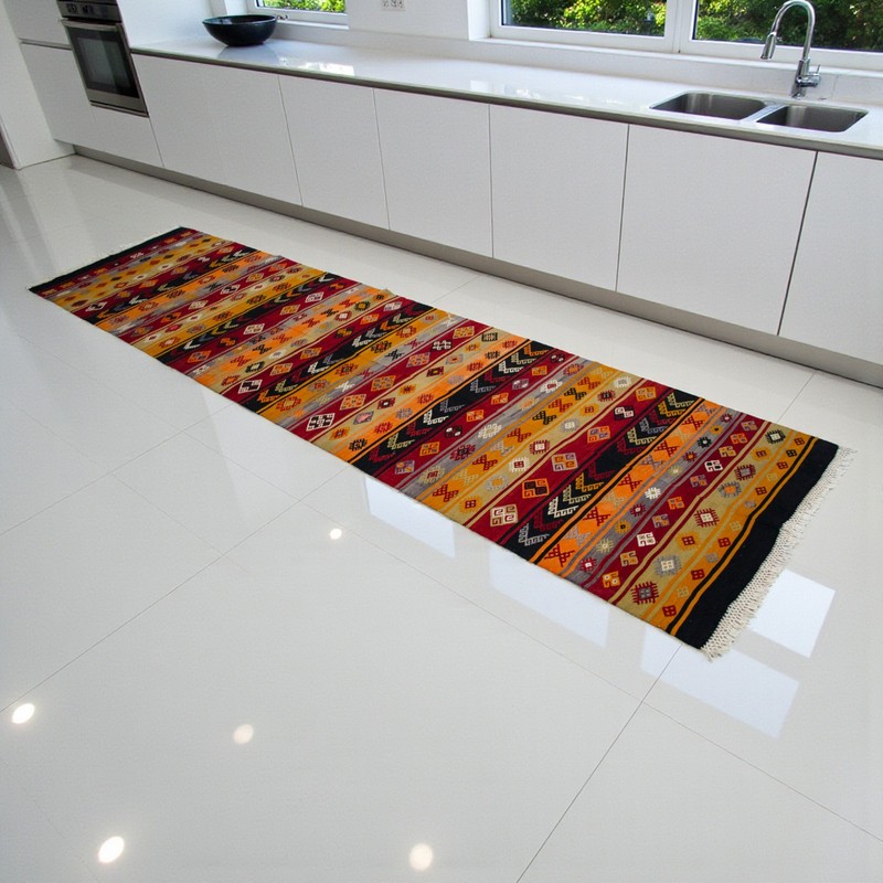 Handmade vintage runner rug Turkish kilim embroidered hallway decor rug 3x12 ft gallery