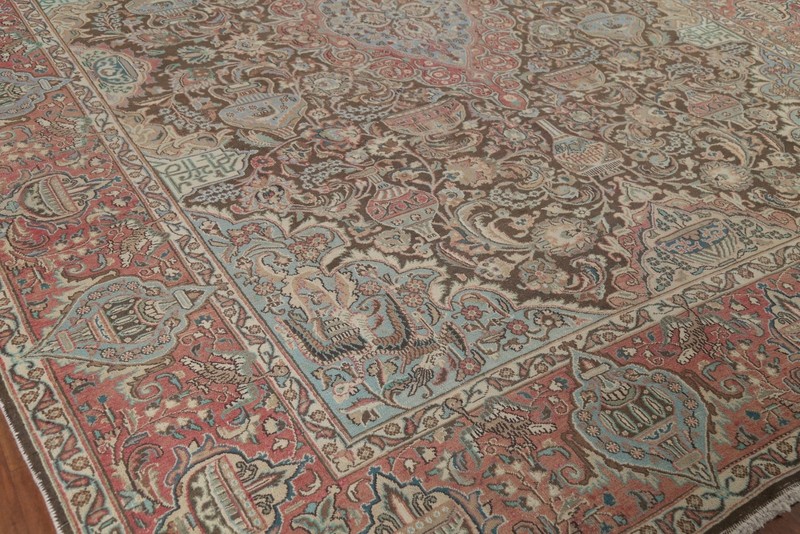 Vintage Brown Floral Area Rug 10x13 Hand-knotted Wool Carpet for Living Room gallery