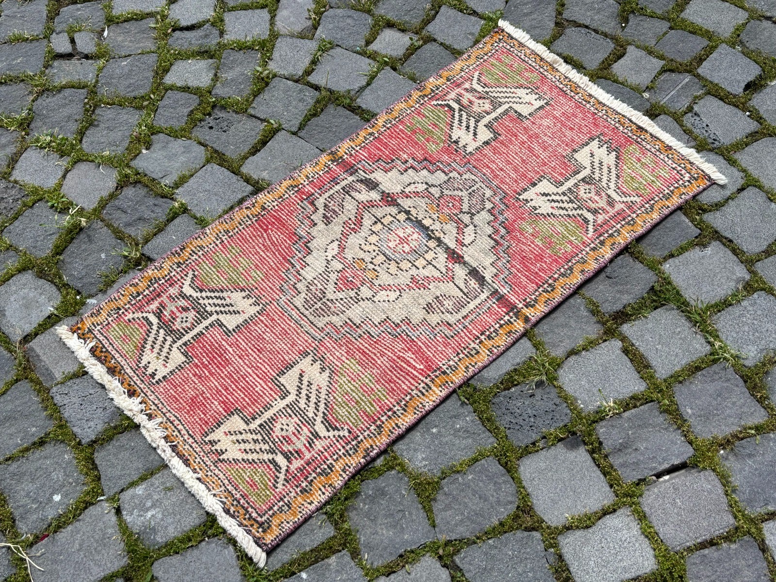 Turkish Small rug, Vintage rug, Handmade wool rug, Entryway rug 1,5 x 3,0 ft gallery