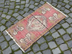 Turkish Small rug, Vintage rug, Handmade wool rug, Entryway rug 1,5 x 3,0 ft