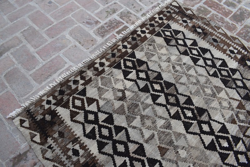 Handwoven Afghan Tribal Wool Kilim Area Rug Striped Geometric Brown Earthy Tones gallery