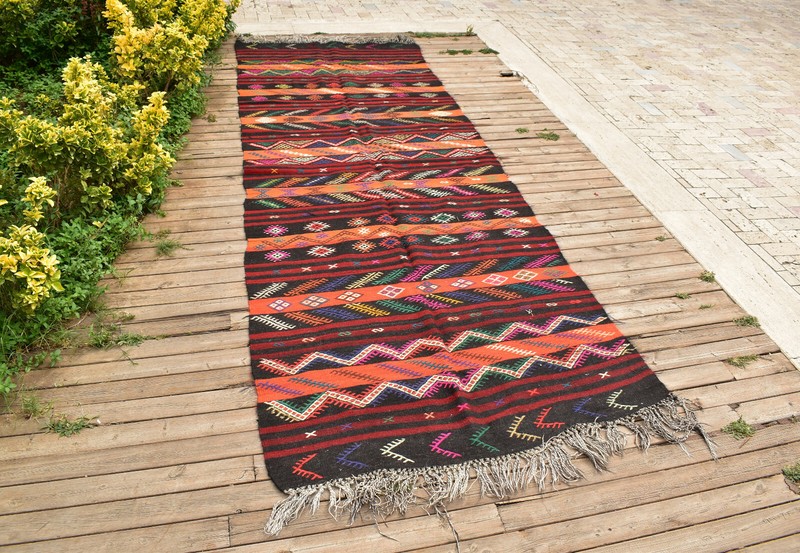 Kilim Old Rug 49''x143'' Handwoven Tribal Adana Kilim 4x11 Primitive Tent Rug gallery