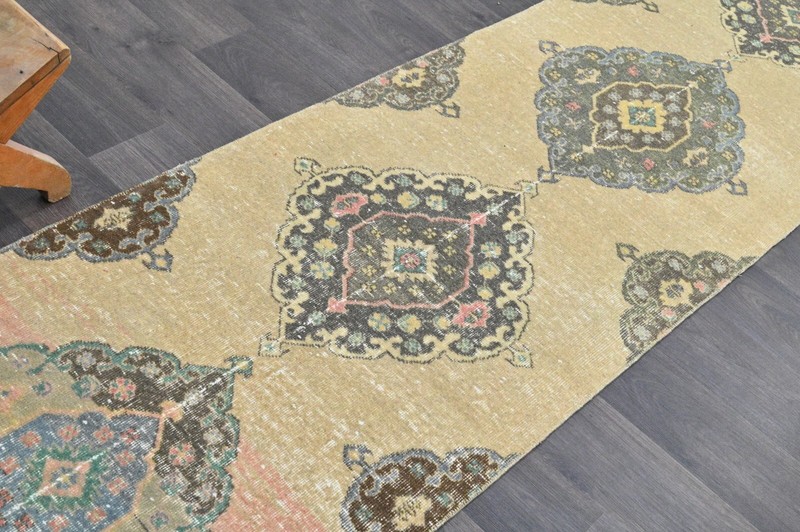Vintage Turkish Runner Rug 2x12ft Wool Anatolian Handmade Hallway Oushak BEIGE gallery