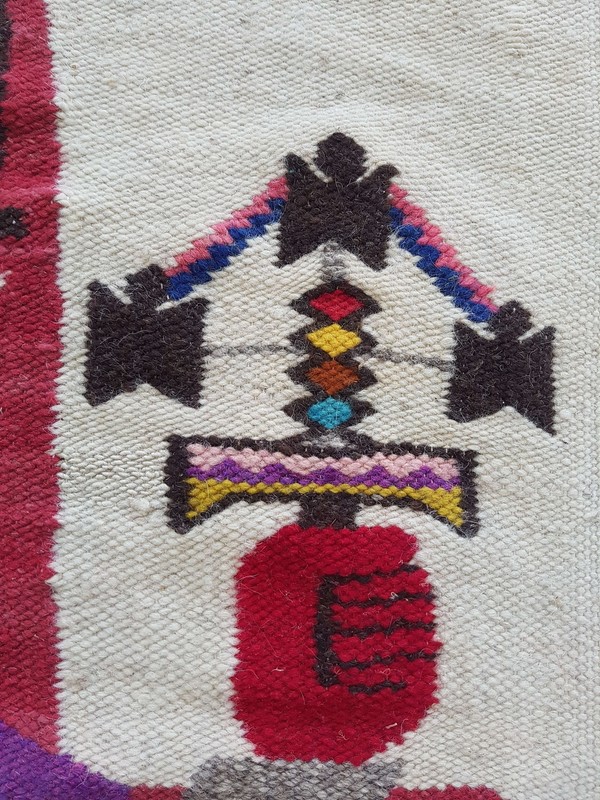 Vintage Handmade Cotacachi Peru Pictorial Multicolor Kilim Rug Carpet 132x66cm gallery