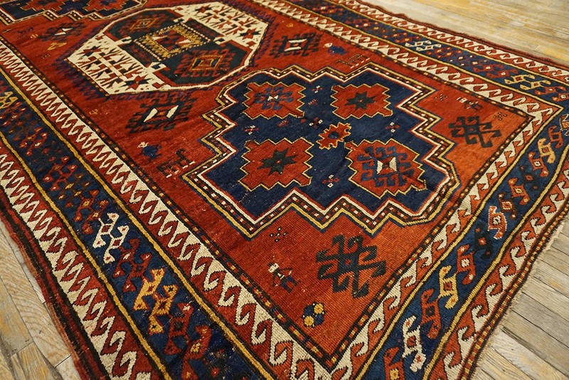 6'x11' Bold Red Antique Tribal Geometric Late 19th Century Caucasian Pambak Rug gallery
