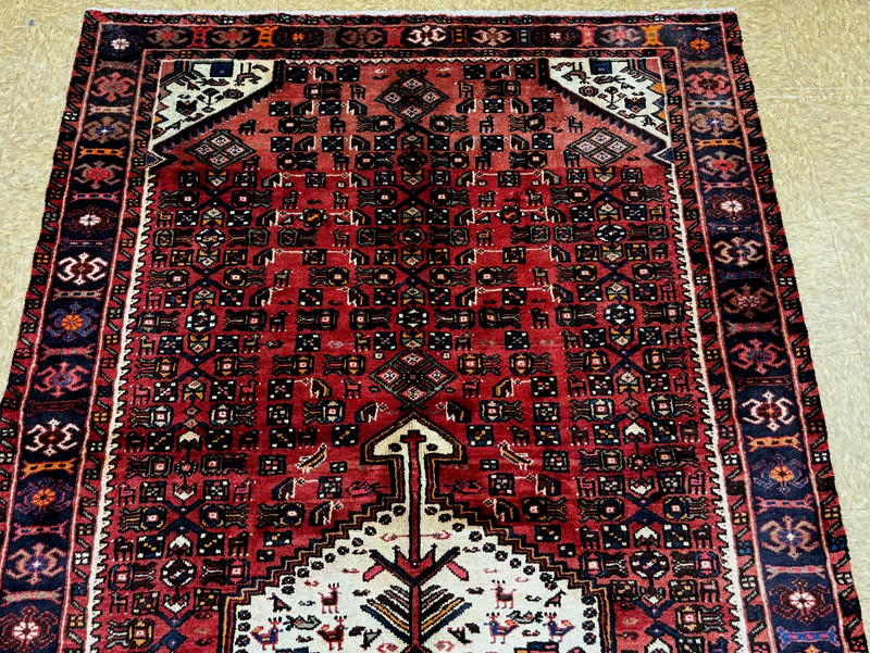 Vintage Hand Knotted Hamedan Wool Area Rug 5x10 Red Tribal Geometric Oriental gallery