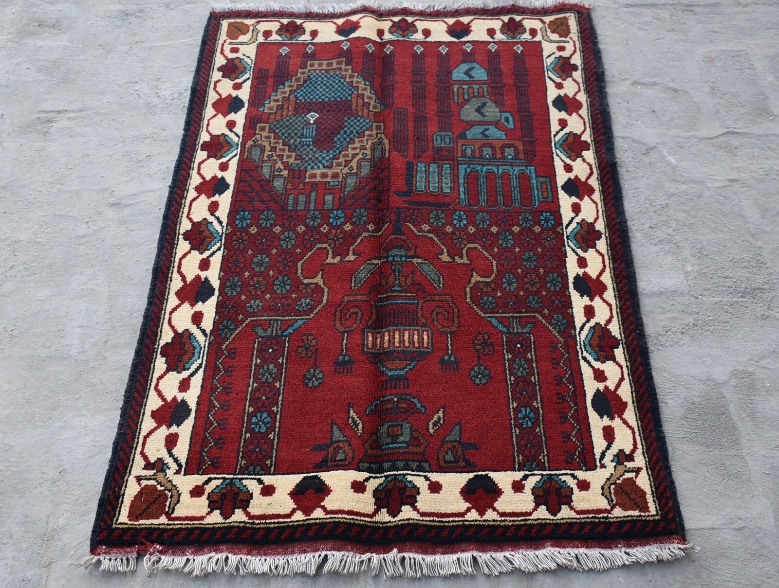 2'7 x 4 ft Hand knotted afghan tribal turkmen jai namaz area rug, 3x5 small rug gallery