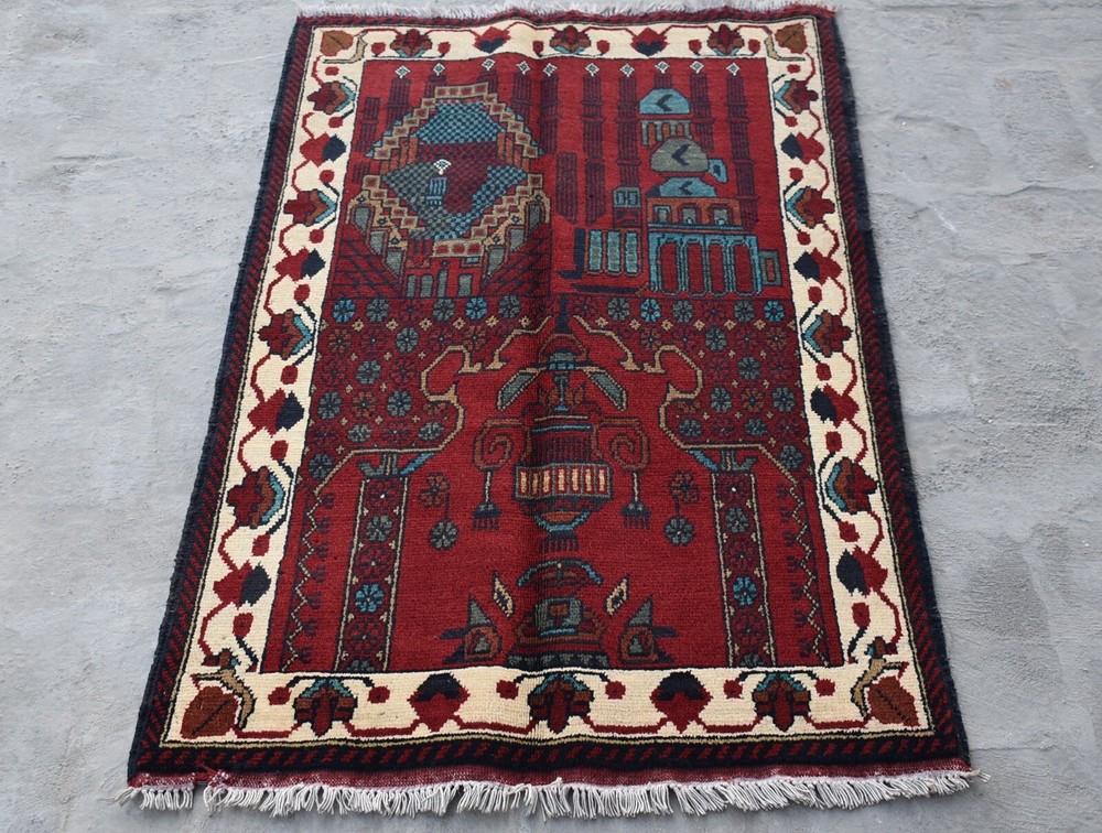2'7 x 4 ft Hand knotted afghan tribal turkmen jai namaz area rug, 3x5 small rug