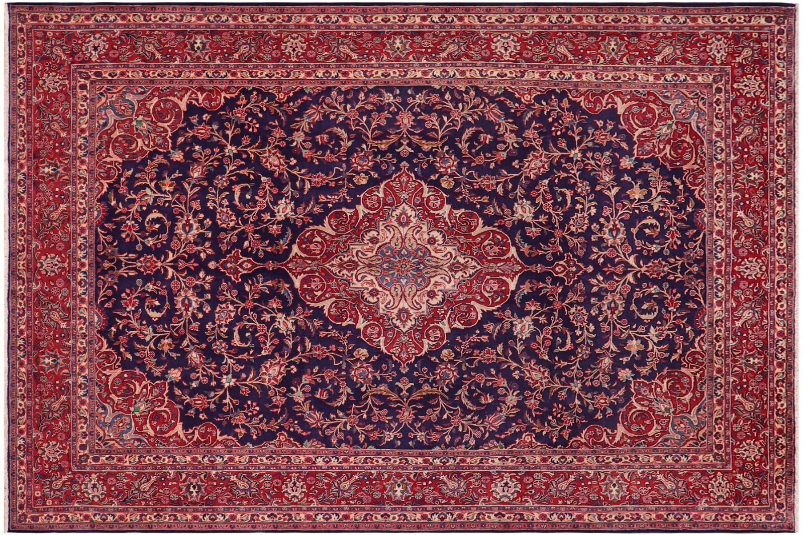 Hand-Knotted Wool Area Rug - Deep Navy Blue & Ruby Red Medallion 9'8" x 12'10" gallery