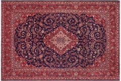 Hand-Knotted Wool Area Rug – Deep Navy Blue & Ruby Red Medallion 9’8″ x 12’10”