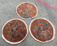 Lot of 3 x 1930s Circular Woven CHINESE Peking Rugs Pink/Salmon Needs TLC/RESTO