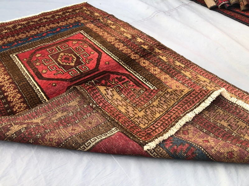 2'10 x 4'10 Ft Vintage Afghan Hand Knotted Rug Red Geometric Tribal Wool Carpet gallery