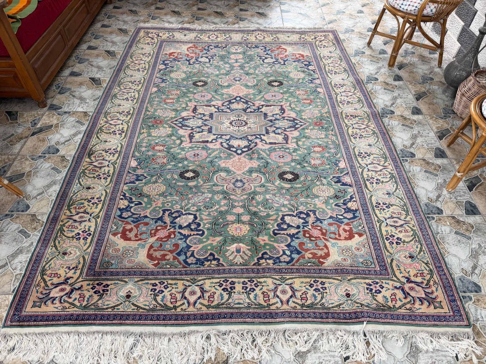 1990s Vintage Turkish Oushak Rug, Farmhouse Fine Wool Floral Area Carpet 6.7x9.5 gallery