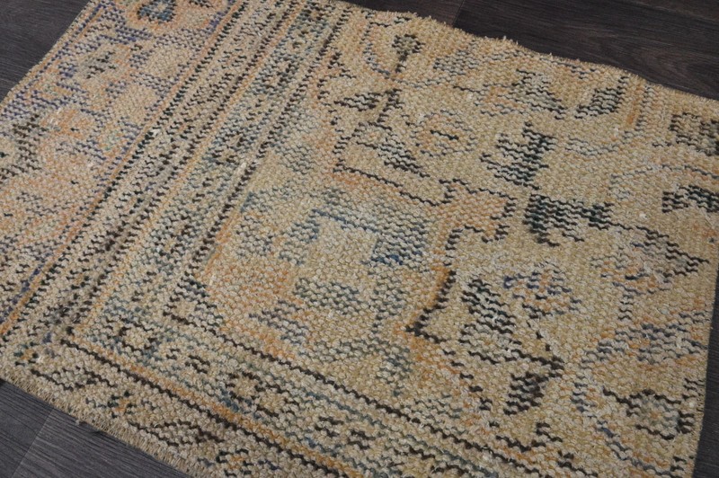 Oushak Turkish Doormat Rug 2x2 BEIGE Vintage Anatolian Handmade Small Kilim Rug gallery