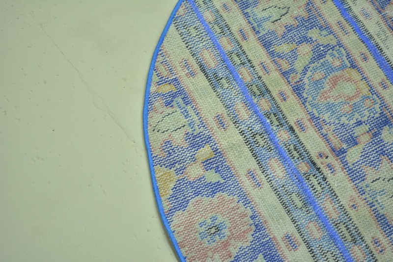 Blue Faded Turkish Vintage Round Rug, 3.2ft, Handmade Antique Floral Round Rug gallery