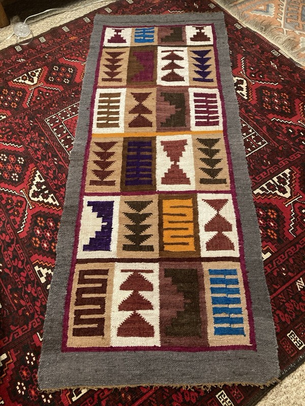 Vintage Traditional Handmade Peruvian/ Incan Wool Tribal Kilim 4.8 x 2 ft Runner gallery