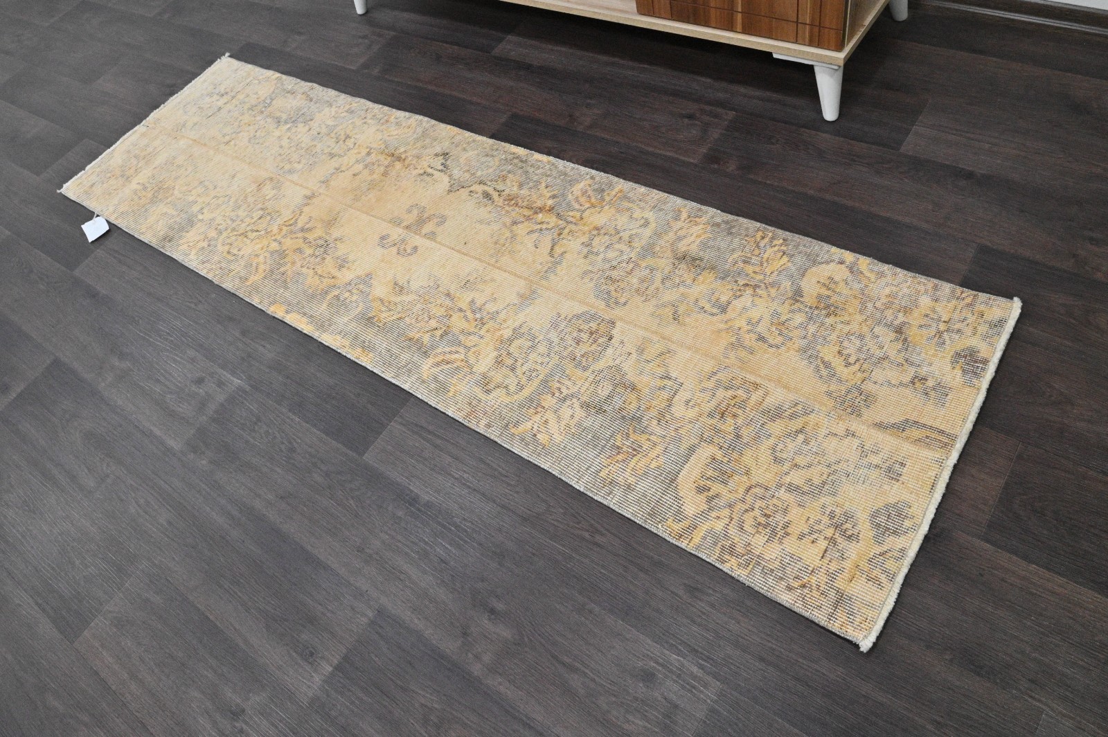 Vintage Turkish Runner Rug 2x7ft YELLOW Handmade Anatolian Oushak Hallway Wool gallery