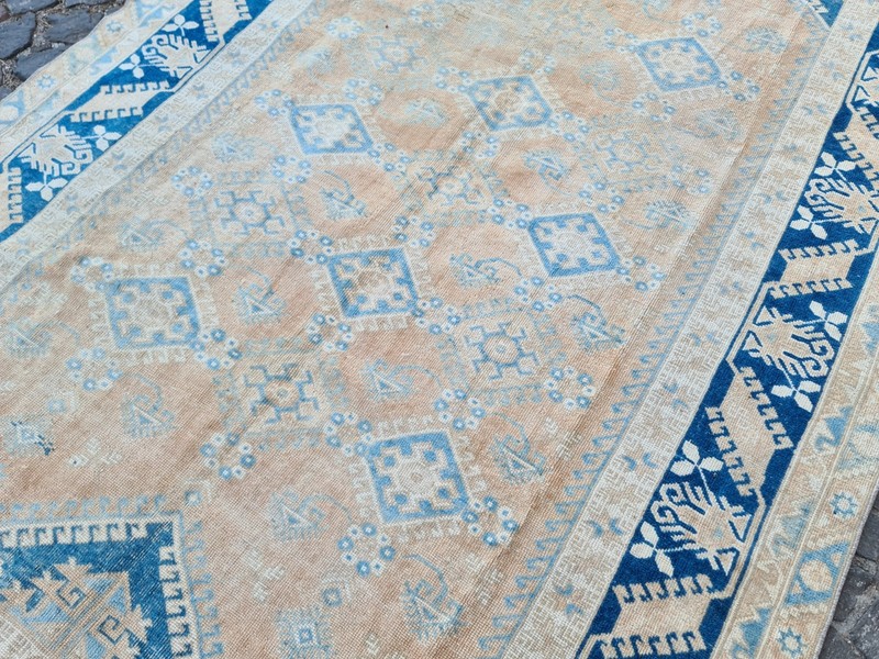 6.3x9.1 ft Vintage Blue Turkish Rug – Handmade Wool Area Carpet – Boho Decor gallery