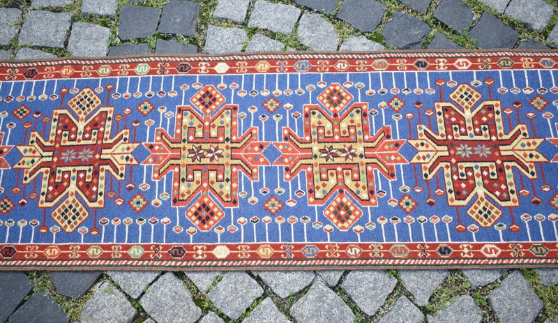 Caucasian Soumak Rug 20'' x 77'' Rahrah Runner Rug Organic Wool Kitchen Wool Rug gallery