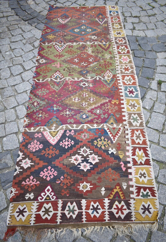 Fabulous Antique Anatolian Cappadocia Fragment Aksaray Kilim Collectors Item Rug gallery