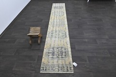 Vintage Turkish Runner Rug 2x11ft Wool Anatolian Handmade Hallway Oushak YELLOW