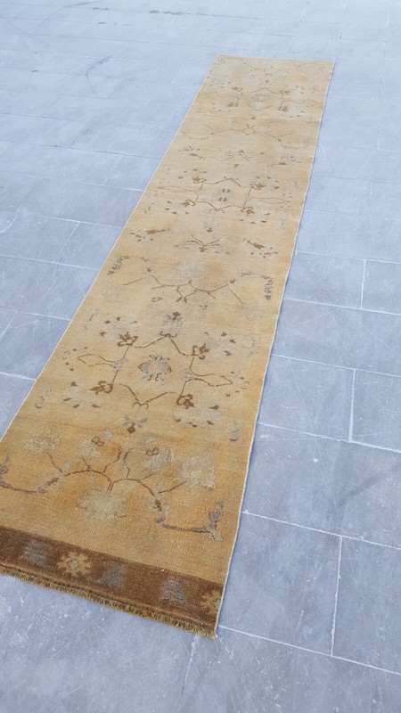 Vintage Area Rug Turkish Oushak Rug Neutral Runner Rug 3x11 Antique Rug gallery