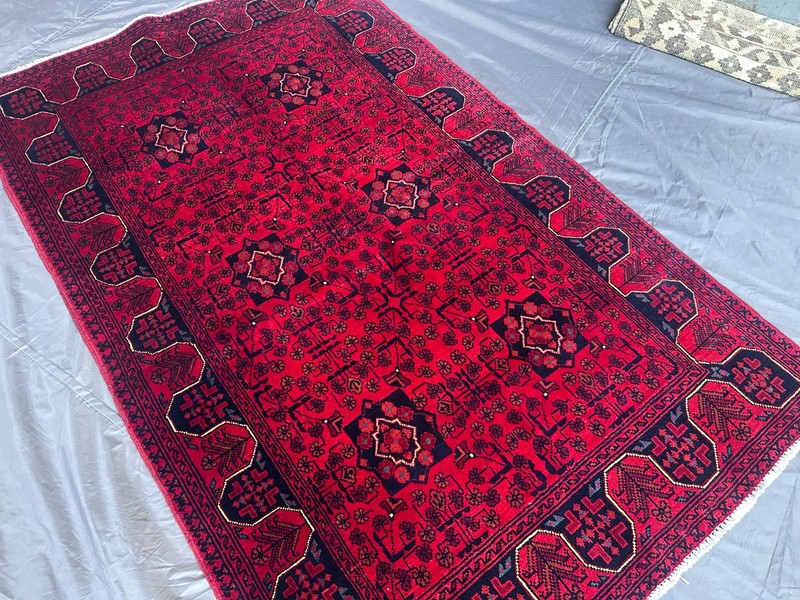 Hand Knotted Afghan Turkmen Rug Khal Mohammadi Red Geometric Decor 4'x6'4 gallery