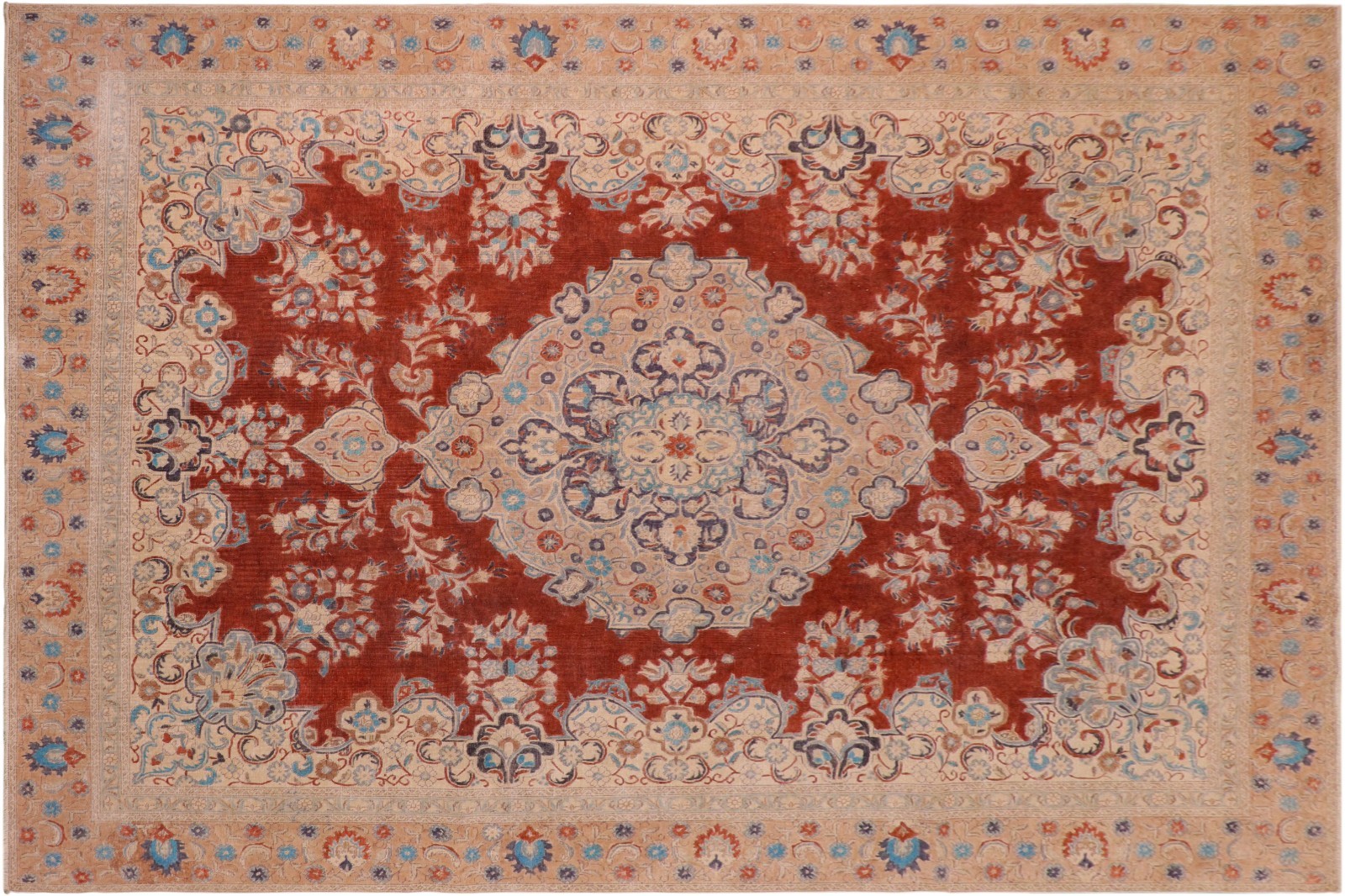 Hand Painted Wool Area Rug - Rust Red & Ivory Medallion 10'3" x 13'7" gallery