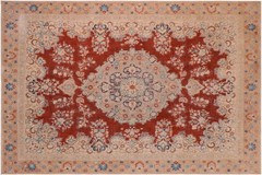 Hand Painted Wool Area Rug – Rust Red & Ivory Medallion 10’3″ x 13’7″