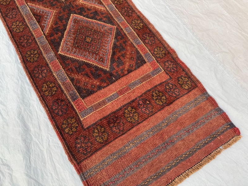 Vintage Afghan Baluchi Mishwani Runner Rug - Red Handwoven Wool Geometric Rug gallery