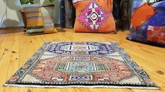 Beautiful 1930-1939s Antique Wool Pile Natural Dyes Bunyan Rug 2’1”x2’3”