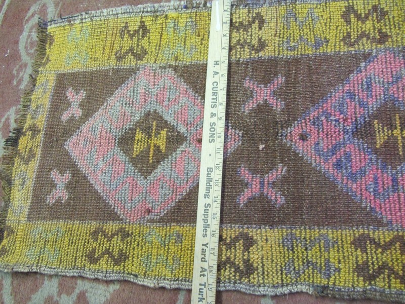 Turkish Anatolian Rug Mat Yastik 20" x 35" Semi Antique Yellow Orange Vegy Dyes gallery