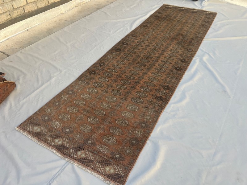 3'2x10'6 Vintage Turkmen Bukhara Runner Rug Hand Knotted Antique Tribal Carpet gallery