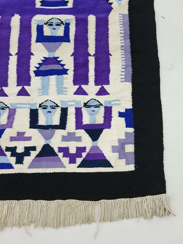 Vintage Handmade Peruvian Pictorial Multicolor Kilim Rug Carpet 98x88cm gallery