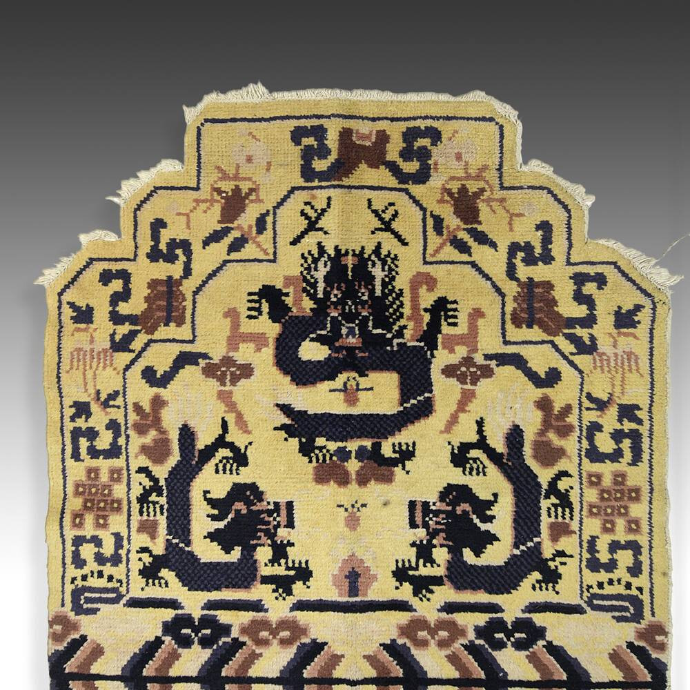 TIBETAN SADDLE RUG WOOL PILE DRAGON MOTIF TIBET CHINA TEXTILES 20TH C. gallery