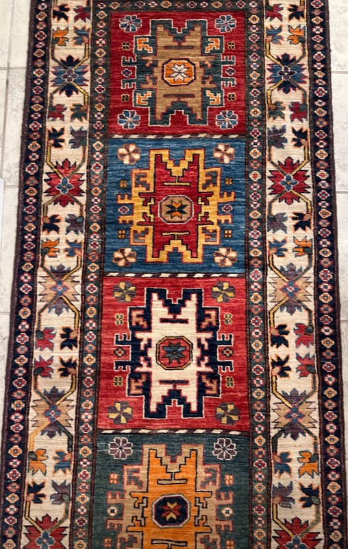 Fine Quality Colorful Handmade Afghan Kazakh Runner, Caucasian Design, 3x8 gallery