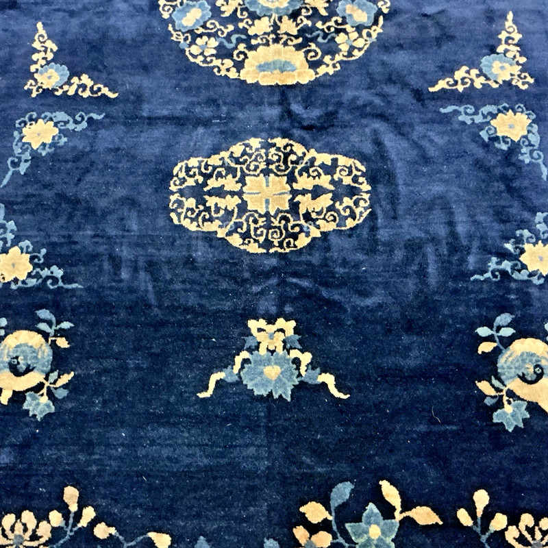 ANTIQUE CHINESE PEKING ORIENTAL RUG COBALT BLUE PERFECT CONDITION gallery