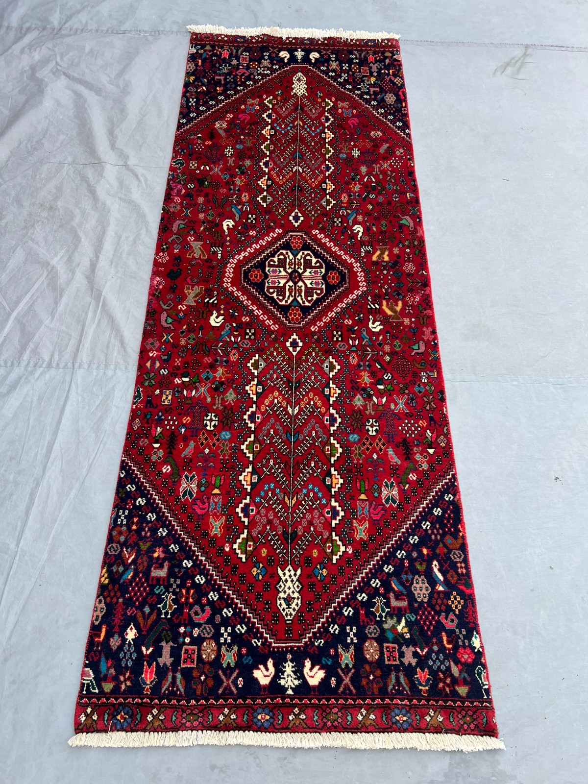 Vintage Heriz Runner Rug 2'6"x7'3" Hand Knotted Wool Tribal Oriental Red Blue gallery