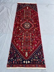 Vintage Heriz Runner Rug 2’6″x7’3″ Hand Knotted Wool Tribal Oriental Red Blue